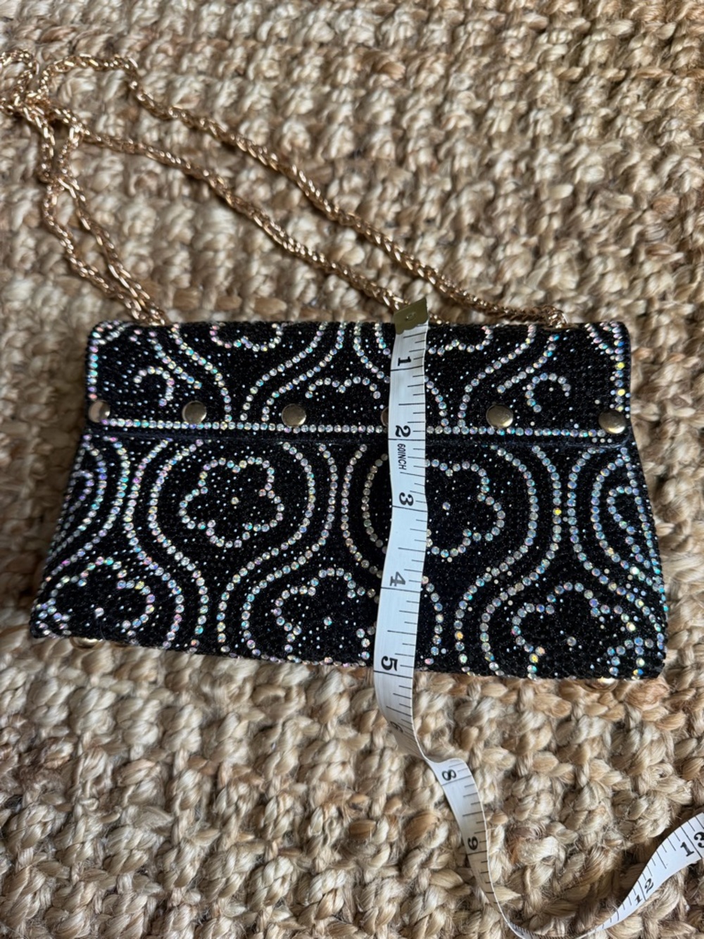 Black Beaded Evening Clutch with Gold Chain - Picture 5 of 6